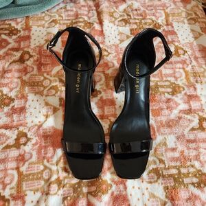 Madden Girl Black Patent Ankle-Strap Block Heels